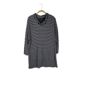 Talbots Cowl Neck Tunic Black Gray Stripe 3/4 Sleeve Longline Top Size Large